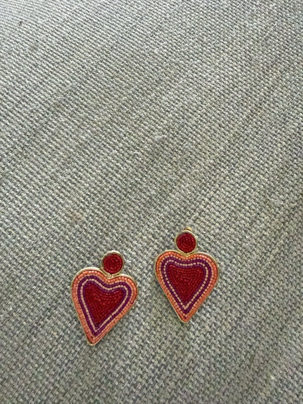Heart Beaded Drop Earrings - Pink & Red